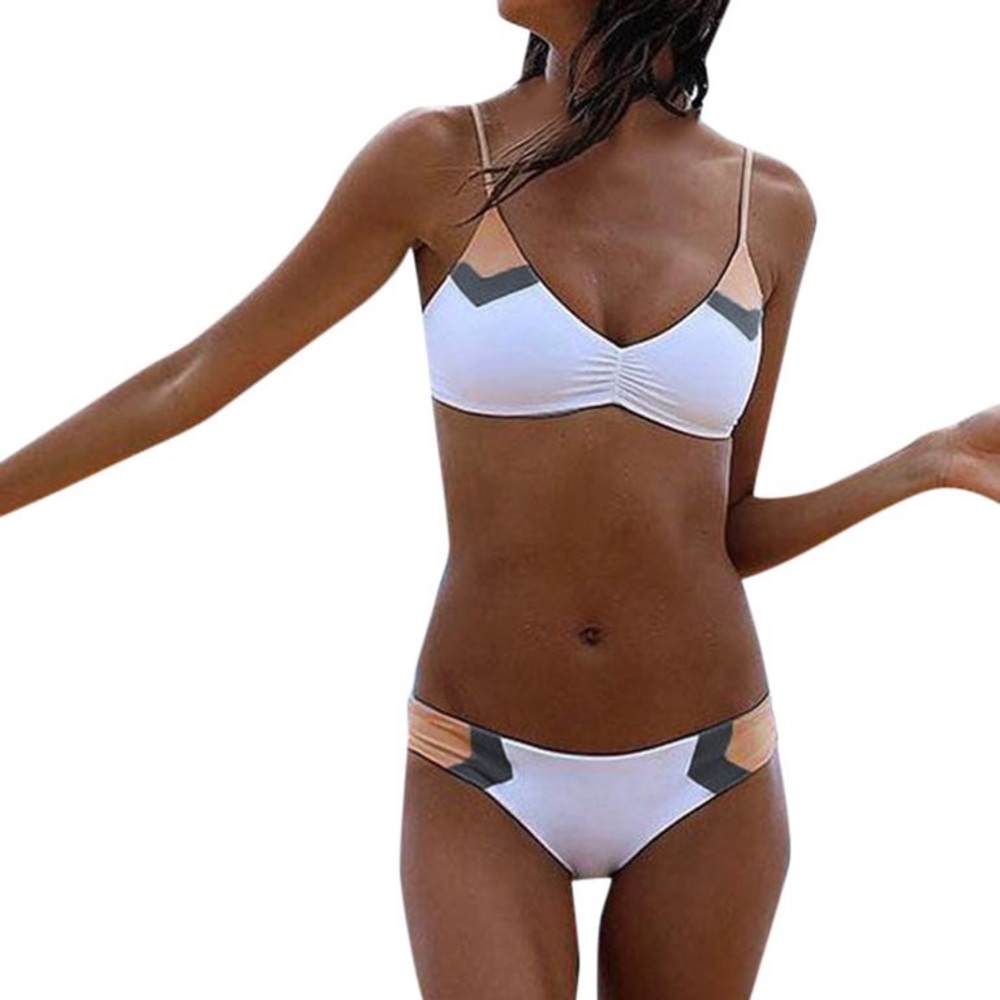 New! Padded White guava grey 2 Pieces Bathing Suits Swimsuits Bikini Set String